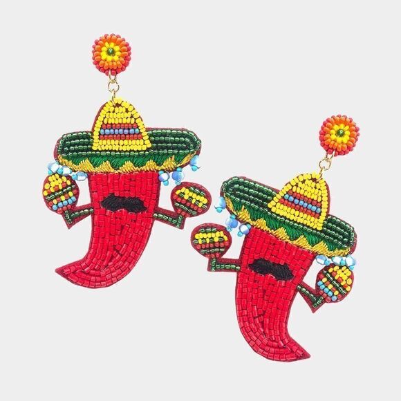 Chili Pepper Red Seed Bead Earrings - Picture 1 of 6